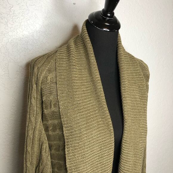 Ralph Lauren bronze brown cable knit linen cocoon open front cardigan size Small - Picture 2 of 14